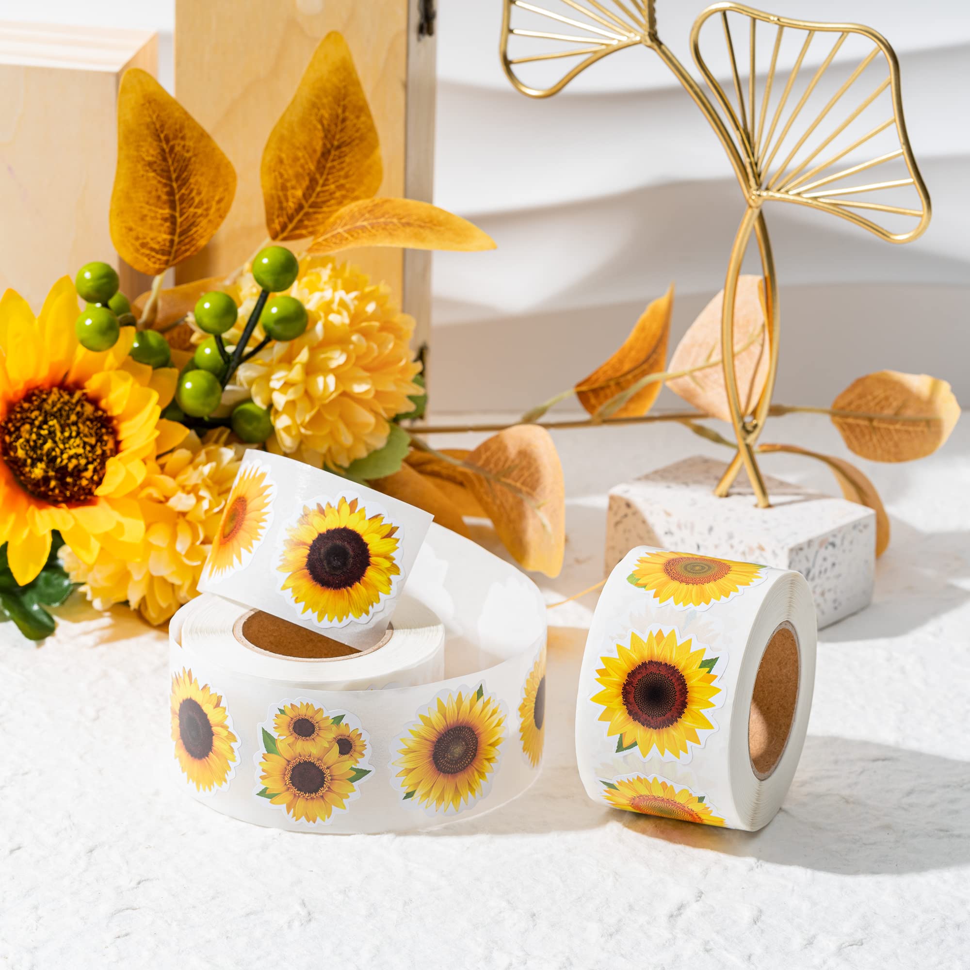 W1cwey Aesthetic Sunflower Stickers Rolls - 1000pcs(2 Roll